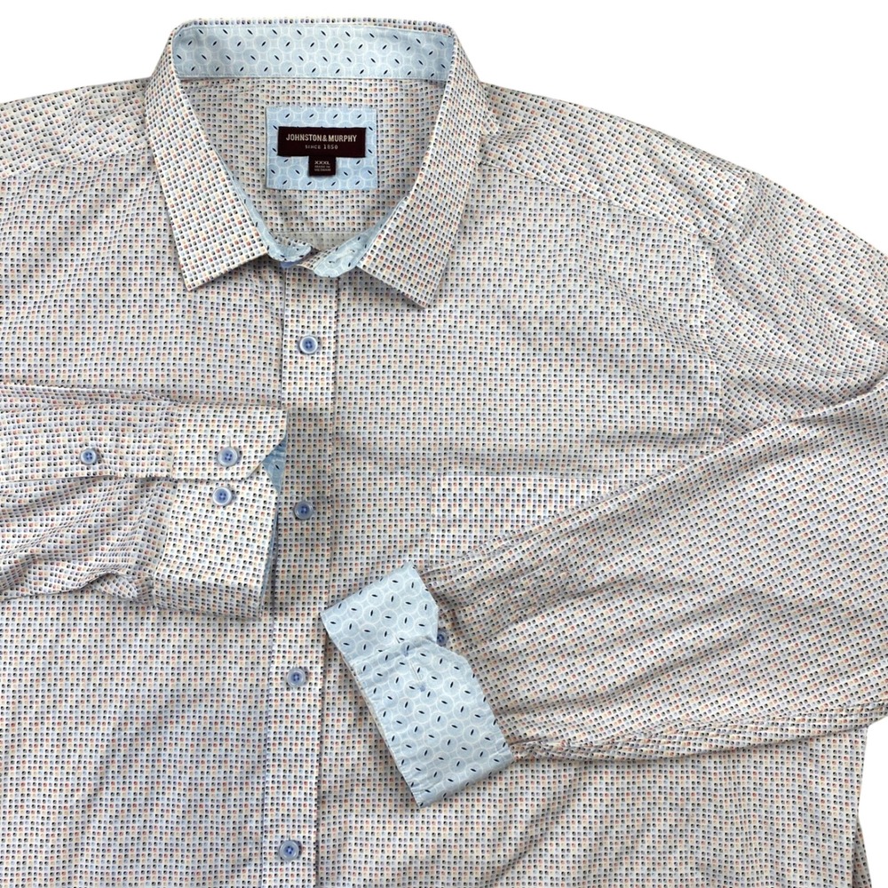 Johnston Murphy Shirt Mens 3XL White Multicolor Geometric Print Long Sleeve